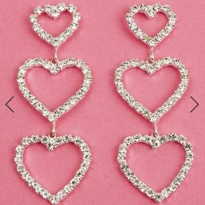 Rhinestone heart earrings silver 💖